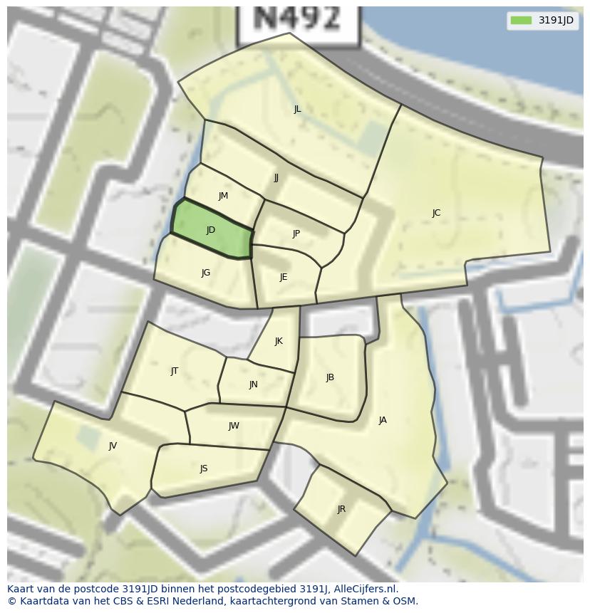 Afbeelding van het postcodegebied 3191 JD op de kaart.