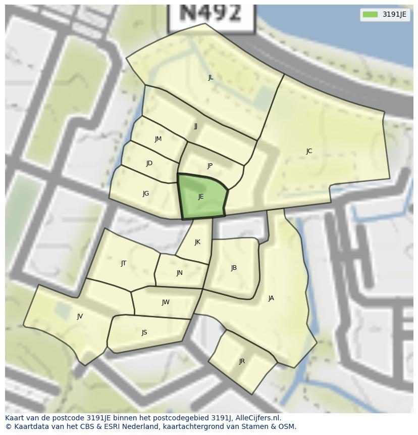 Afbeelding van het postcodegebied 3191 JE op de kaart.