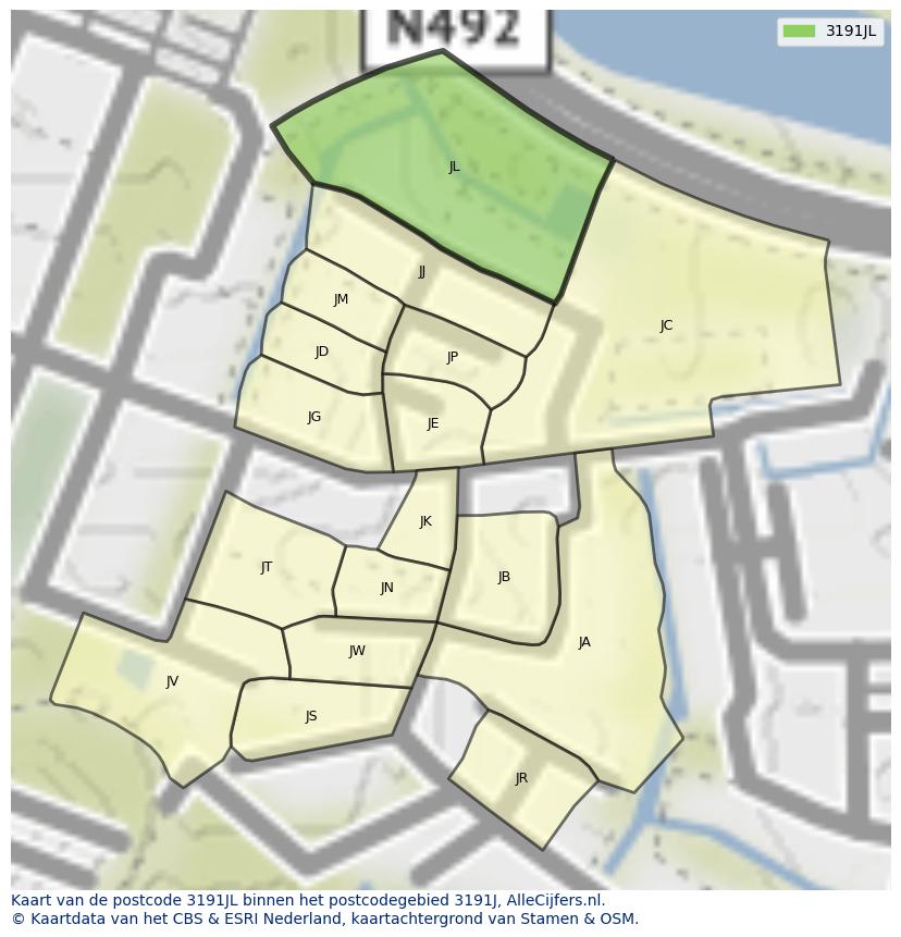 Afbeelding van het postcodegebied 3191 JL op de kaart.