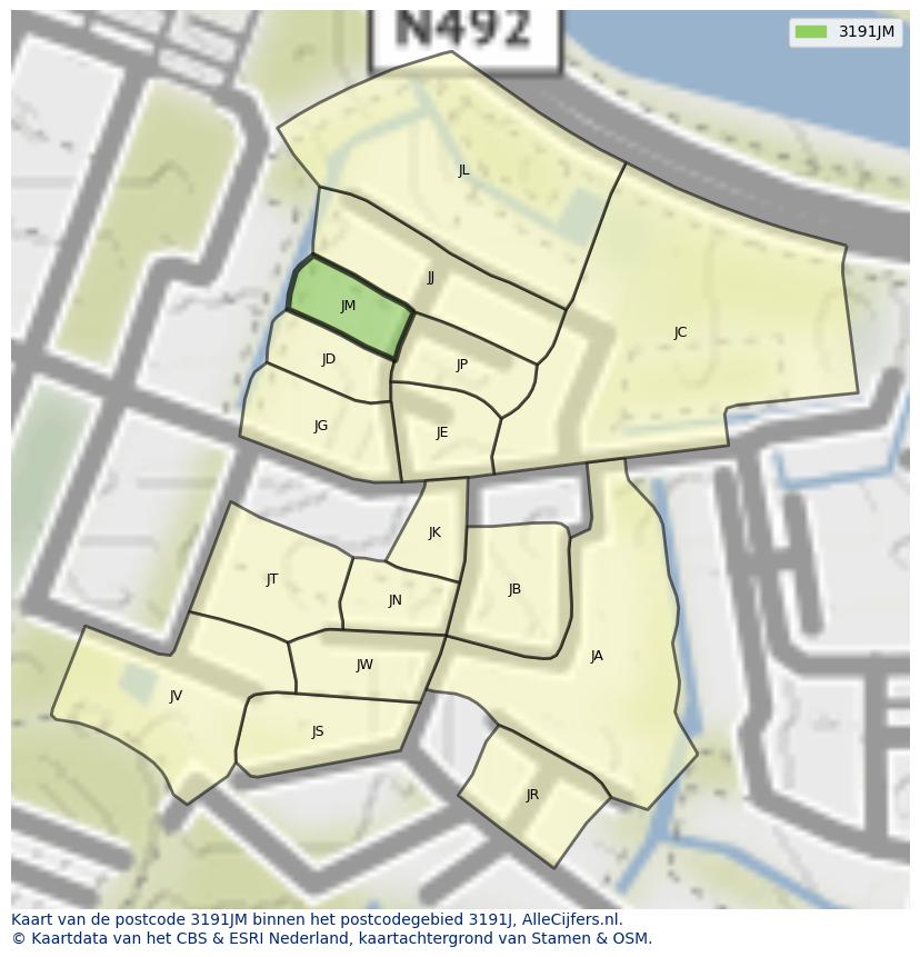 Afbeelding van het postcodegebied 3191 JM op de kaart.