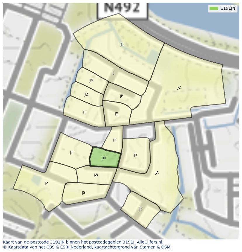 Afbeelding van het postcodegebied 3191 JN op de kaart.