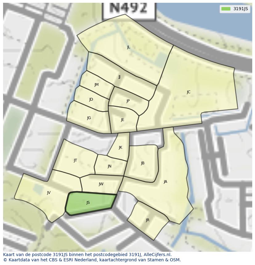Afbeelding van het postcodegebied 3191 JS op de kaart.