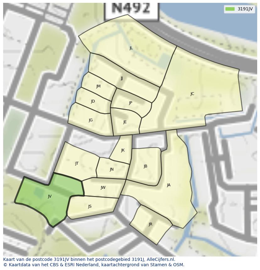 Afbeelding van het postcodegebied 3191 JV op de kaart.