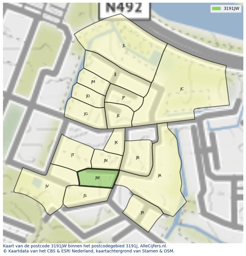 Afbeelding van het postcodegebied 3191 JW op de kaart.