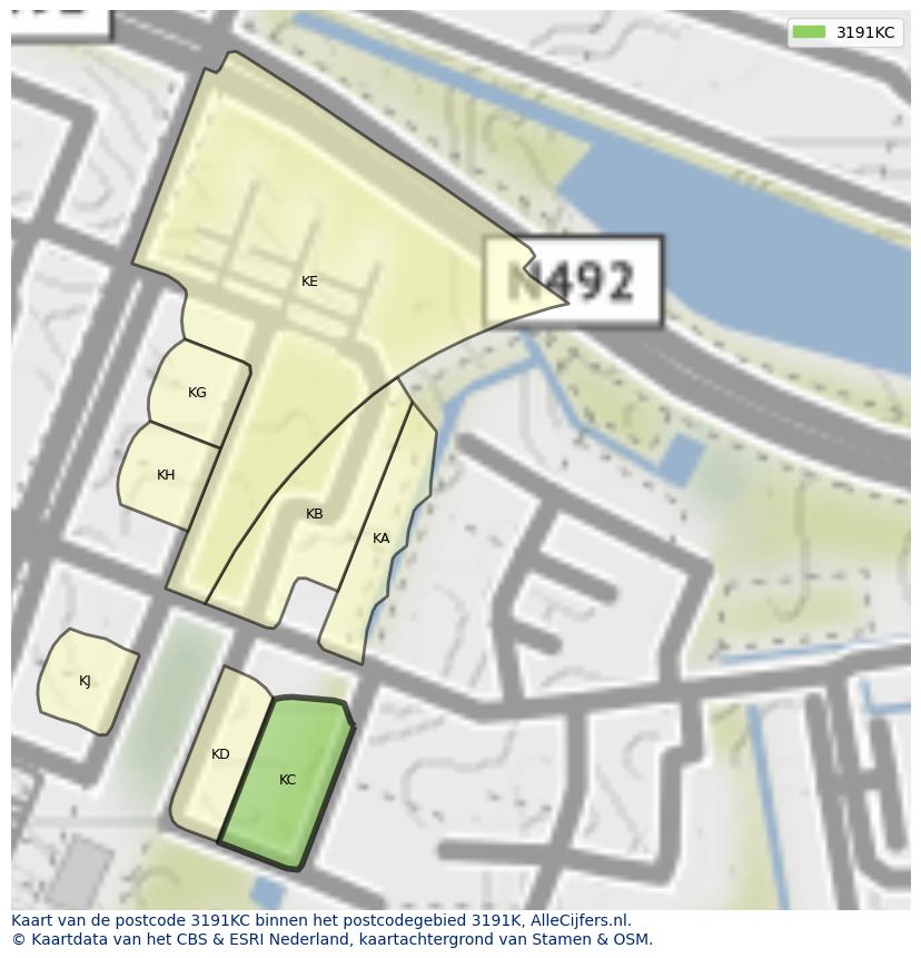 Afbeelding van het postcodegebied 3191 KC op de kaart.