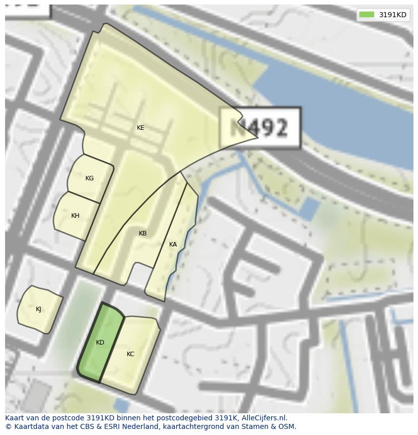 Afbeelding van het postcodegebied 3191 KD op de kaart.