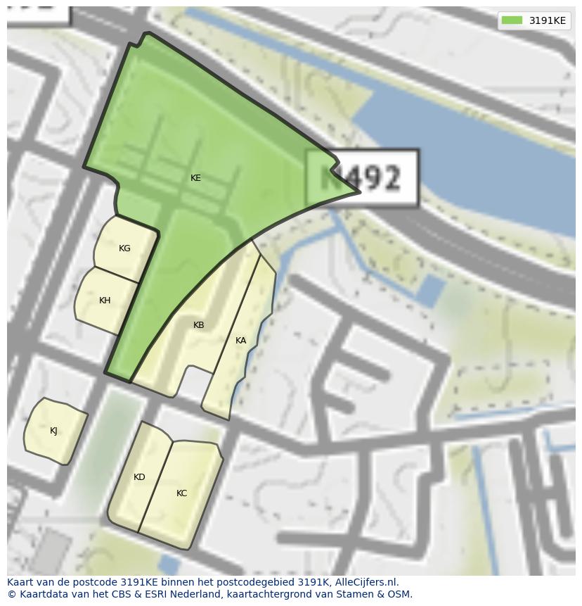 Afbeelding van het postcodegebied 3191 KE op de kaart.