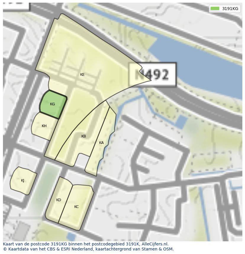 Afbeelding van het postcodegebied 3191 KG op de kaart.