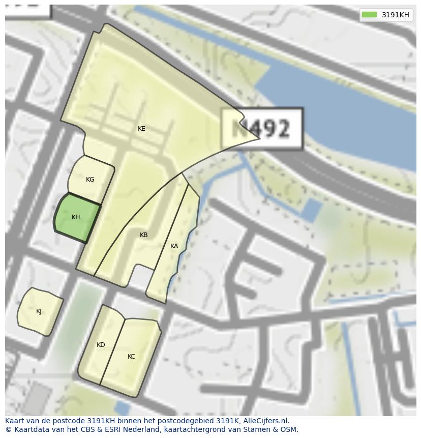 Afbeelding van het postcodegebied 3191 KH op de kaart.