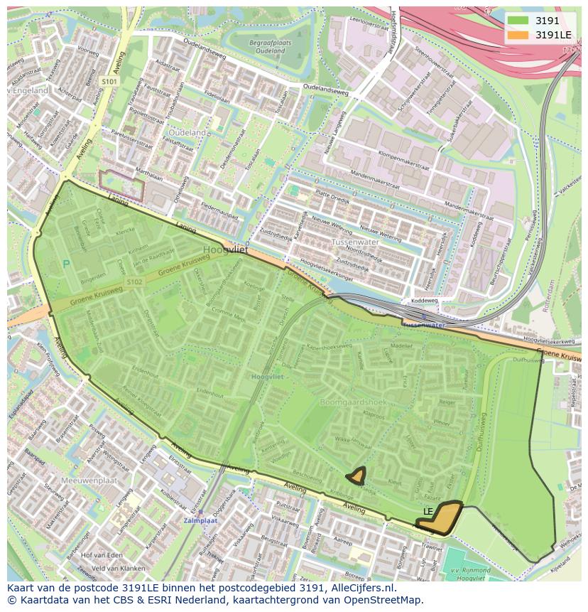 Afbeelding van het postcodegebied 3191 LE op de kaart.