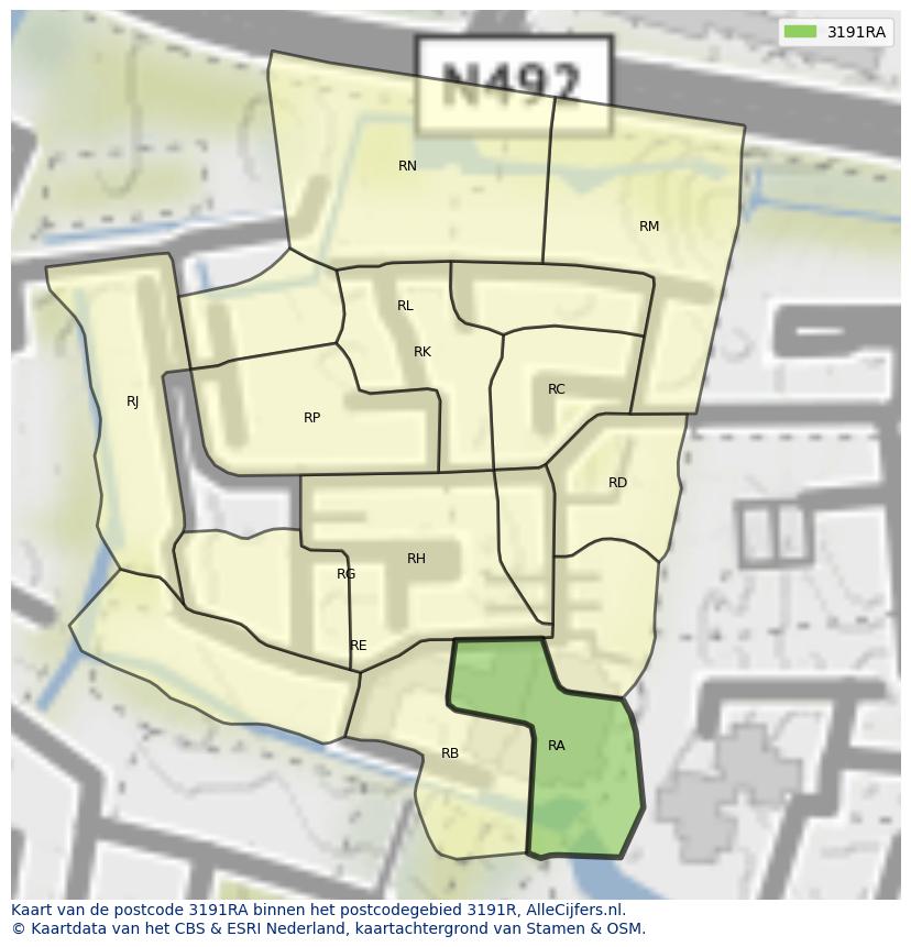 Afbeelding van het postcodegebied 3191 RA op de kaart.