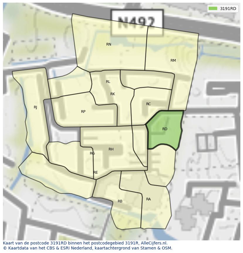 Afbeelding van het postcodegebied 3191 RD op de kaart.