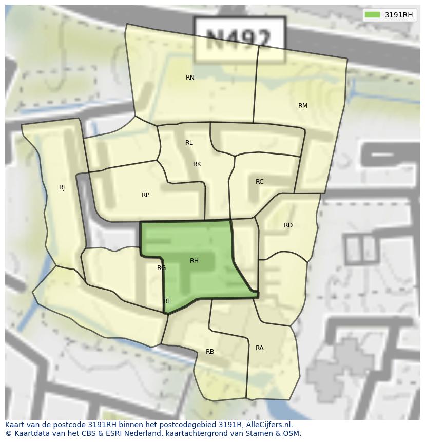 Afbeelding van het postcodegebied 3191 RH op de kaart.