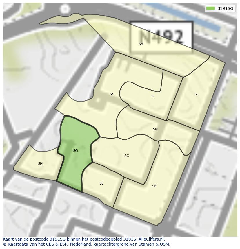 Afbeelding van het postcodegebied 3191 SG op de kaart.
