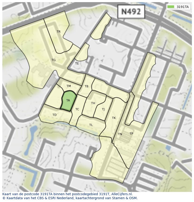 Afbeelding van het postcodegebied 3191 TA op de kaart.