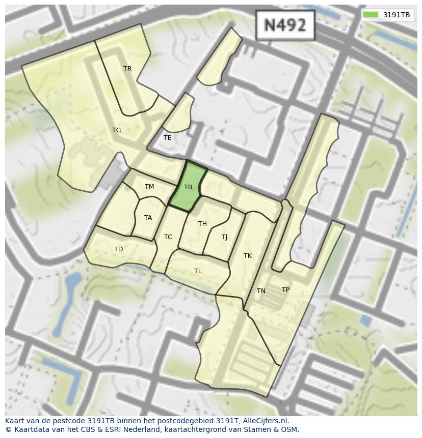 Afbeelding van het postcodegebied 3191 TB op de kaart.