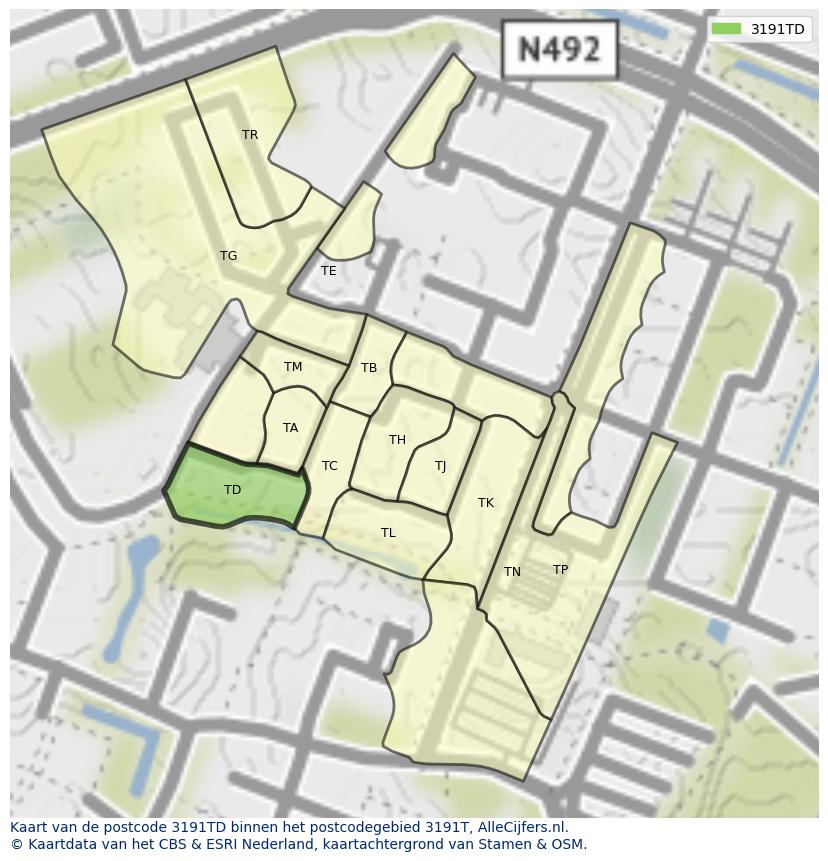 Afbeelding van het postcodegebied 3191 TD op de kaart.
