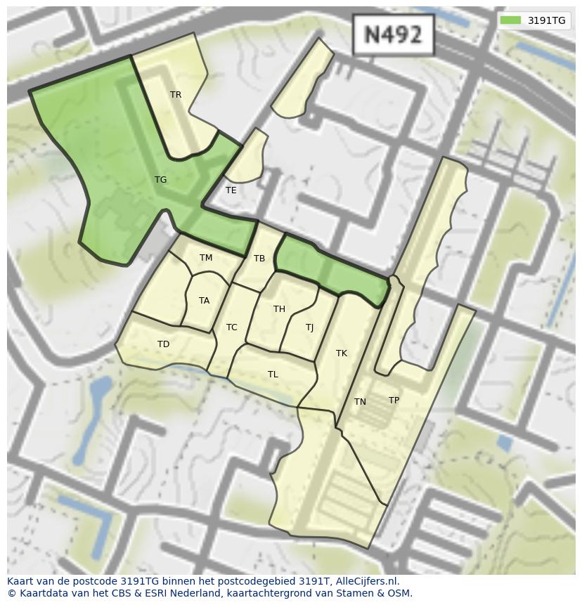 Afbeelding van het postcodegebied 3191 TG op de kaart.