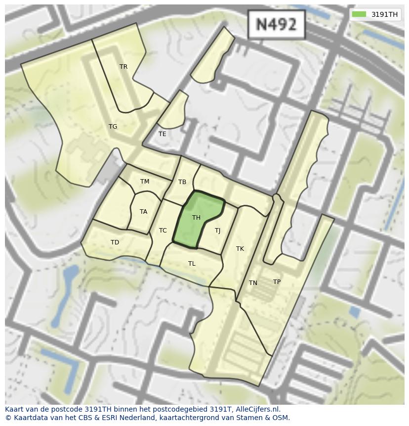 Afbeelding van het postcodegebied 3191 TH op de kaart.