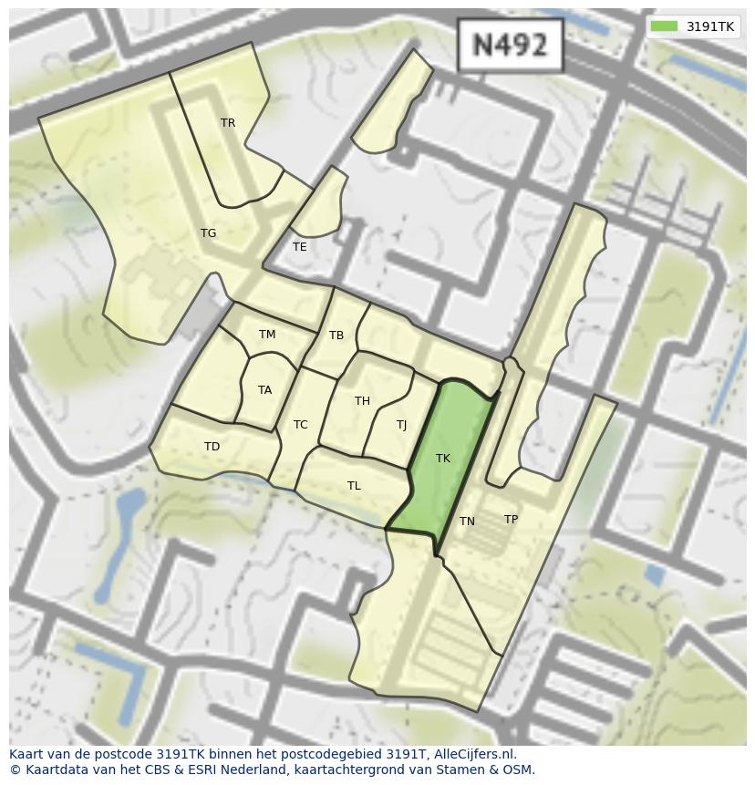Afbeelding van het postcodegebied 3191 TK op de kaart.