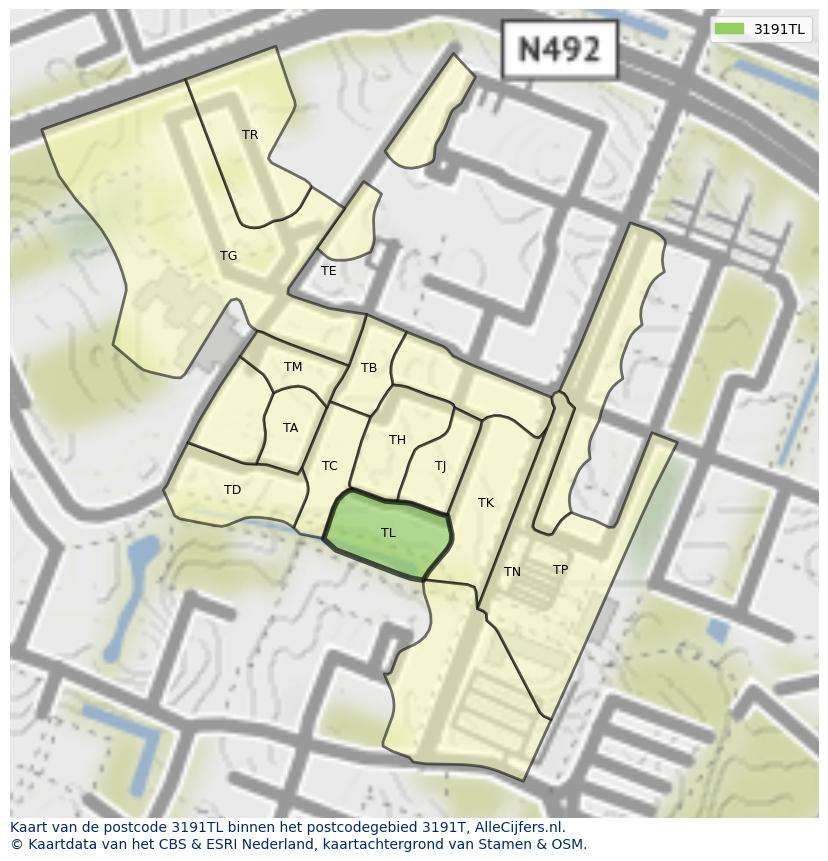 Afbeelding van het postcodegebied 3191 TL op de kaart.