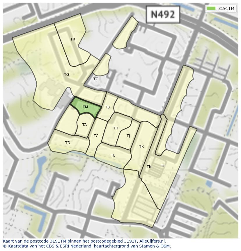 Afbeelding van het postcodegebied 3191 TM op de kaart.