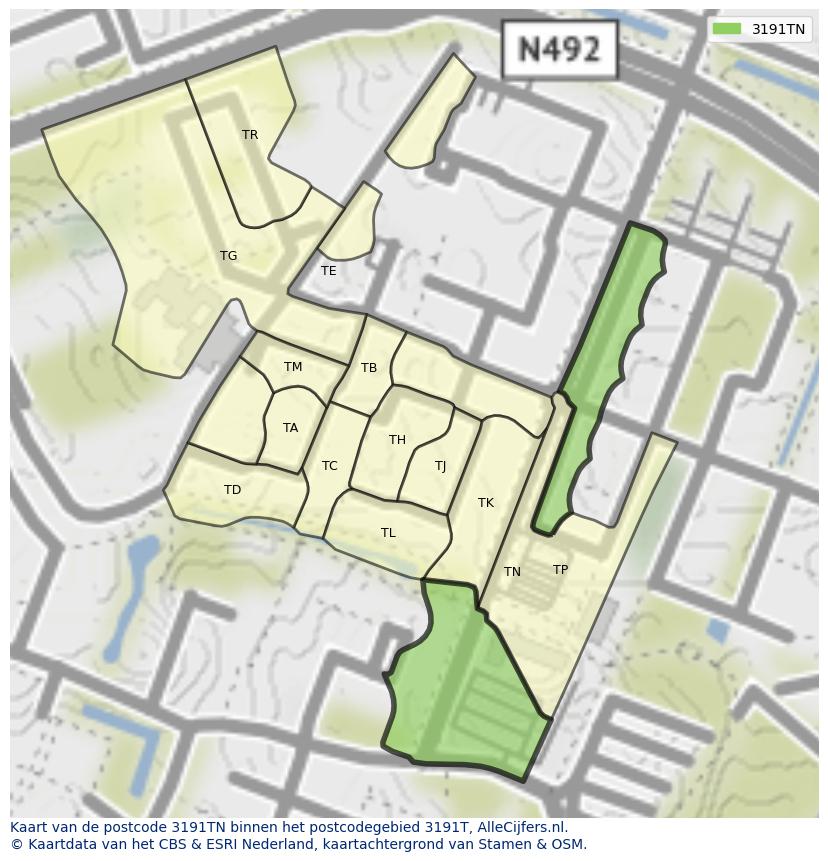 Afbeelding van het postcodegebied 3191 TN op de kaart.