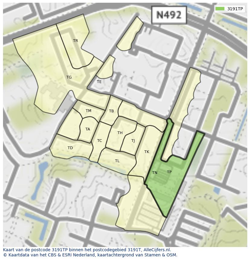 Afbeelding van het postcodegebied 3191 TP op de kaart.