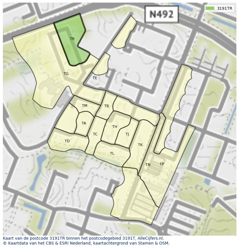Afbeelding van het postcodegebied 3191 TR op de kaart.