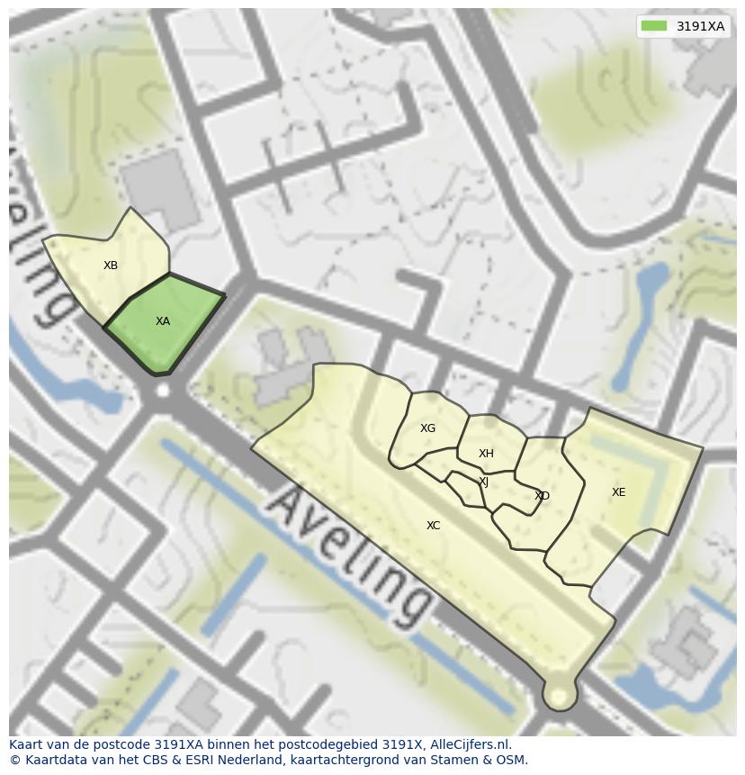 Afbeelding van het postcodegebied 3191 XA op de kaart.