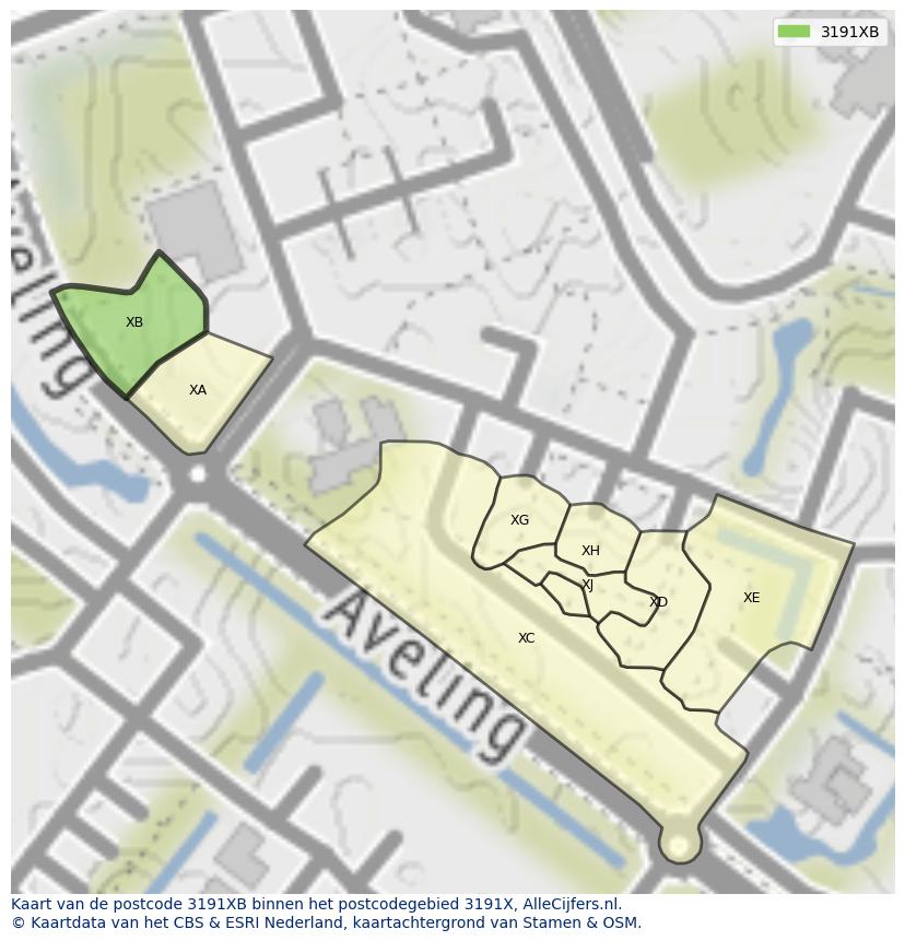 Afbeelding van het postcodegebied 3191 XB op de kaart.