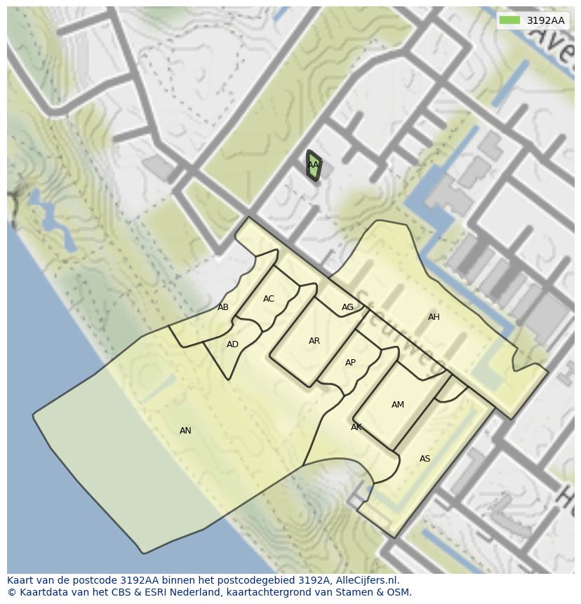 Afbeelding van het postcodegebied 3192 AA op de kaart.