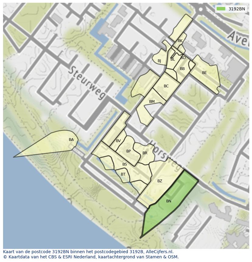 Afbeelding van het postcodegebied 3192 BN op de kaart.