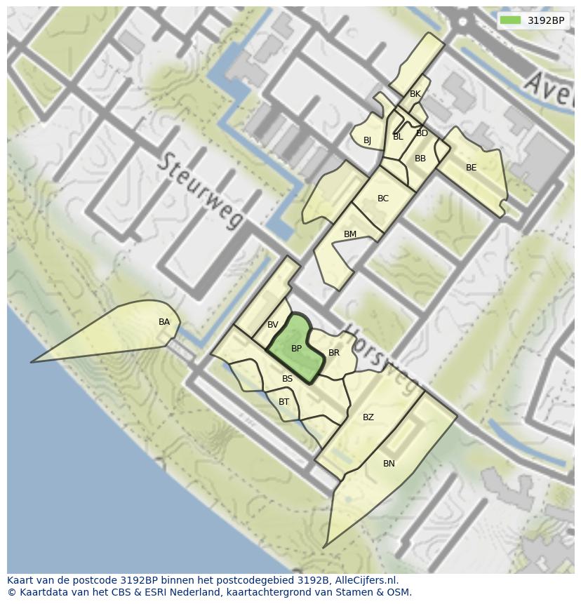 Afbeelding van het postcodegebied 3192 BP op de kaart.