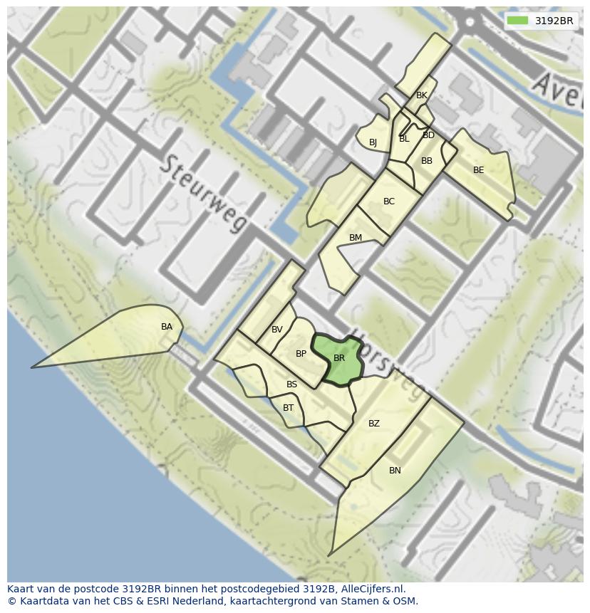 Afbeelding van het postcodegebied 3192 BR op de kaart.