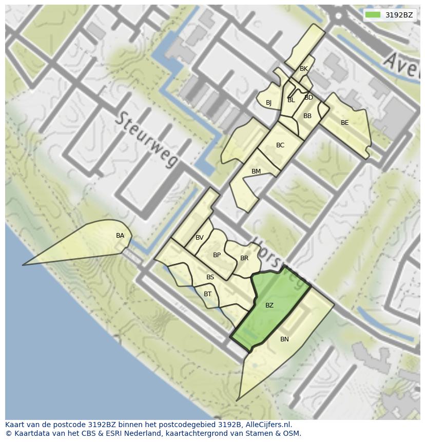 Afbeelding van het postcodegebied 3192 BZ op de kaart.