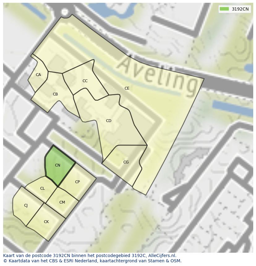 Afbeelding van het postcodegebied 3192 CN op de kaart.