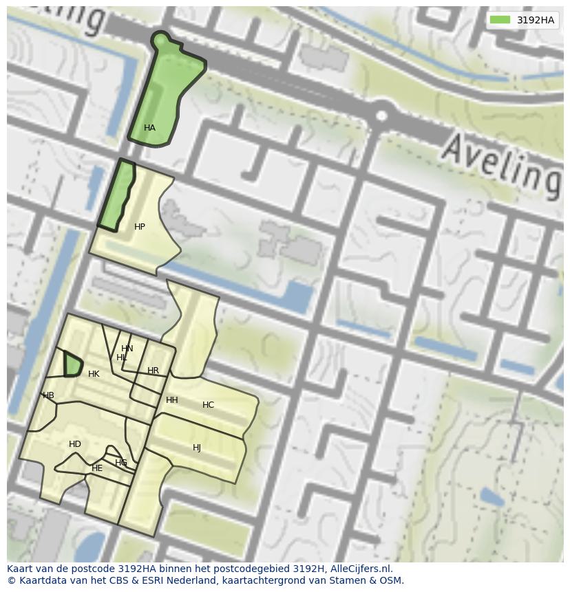 Afbeelding van het postcodegebied 3192 HA op de kaart.