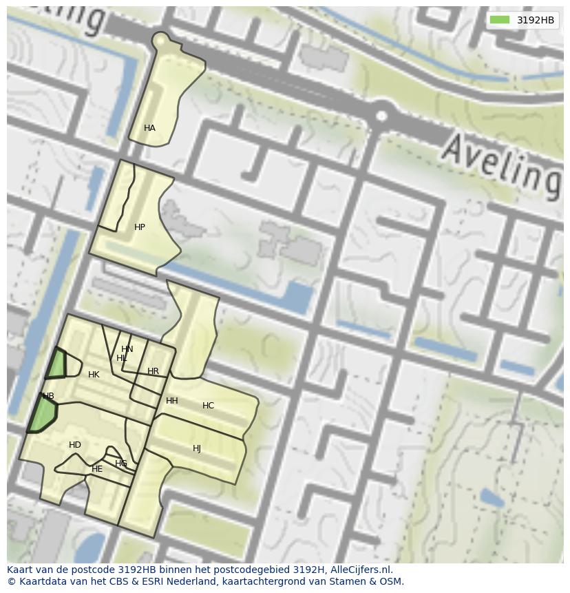 Afbeelding van het postcodegebied 3192 HB op de kaart.