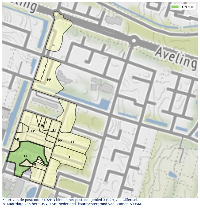 Afbeelding van het postcodegebied 3192 HD op de kaart.
