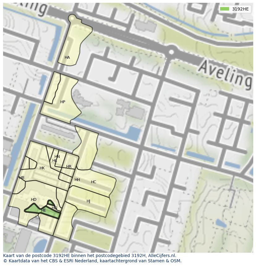 Afbeelding van het postcodegebied 3192 HE op de kaart.
