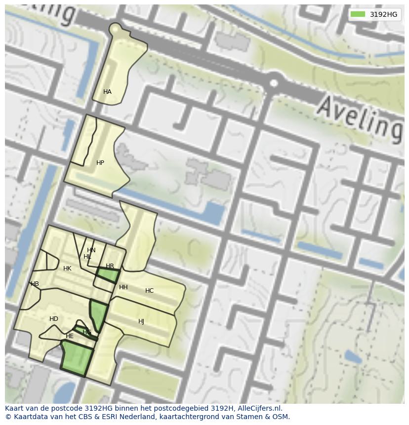 Afbeelding van het postcodegebied 3192 HG op de kaart.