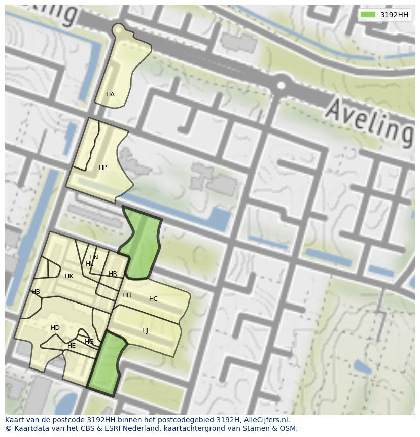 Afbeelding van het postcodegebied 3192 HH op de kaart.