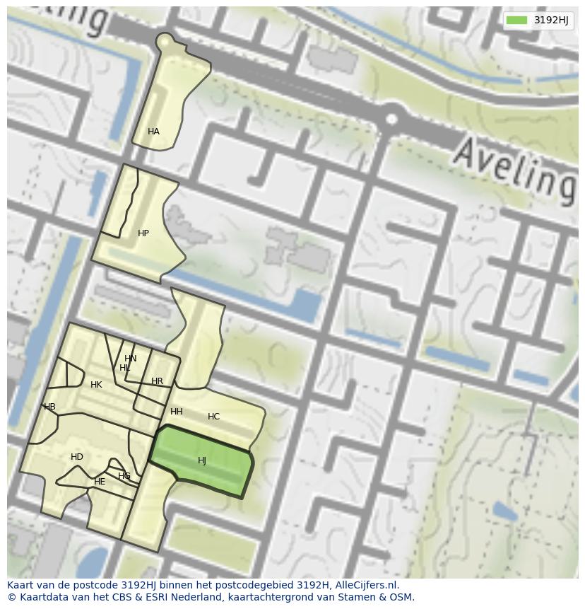 Afbeelding van het postcodegebied 3192 HJ op de kaart.