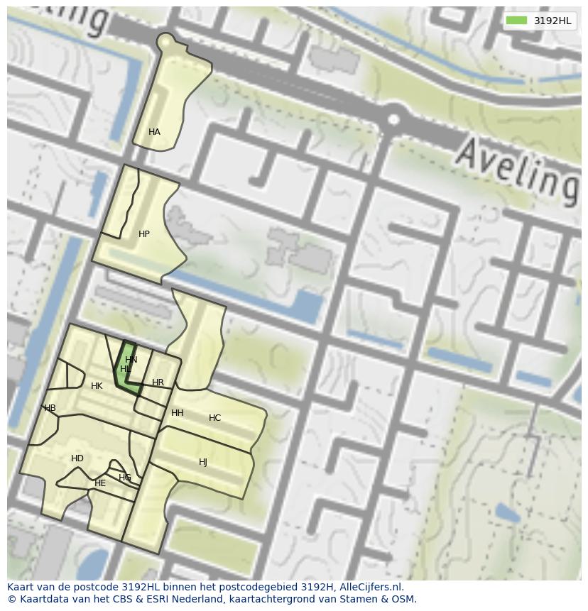 Afbeelding van het postcodegebied 3192 HL op de kaart.