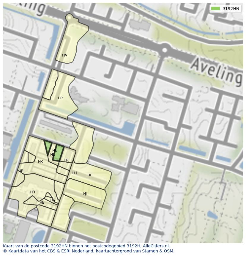 Afbeelding van het postcodegebied 3192 HN op de kaart.