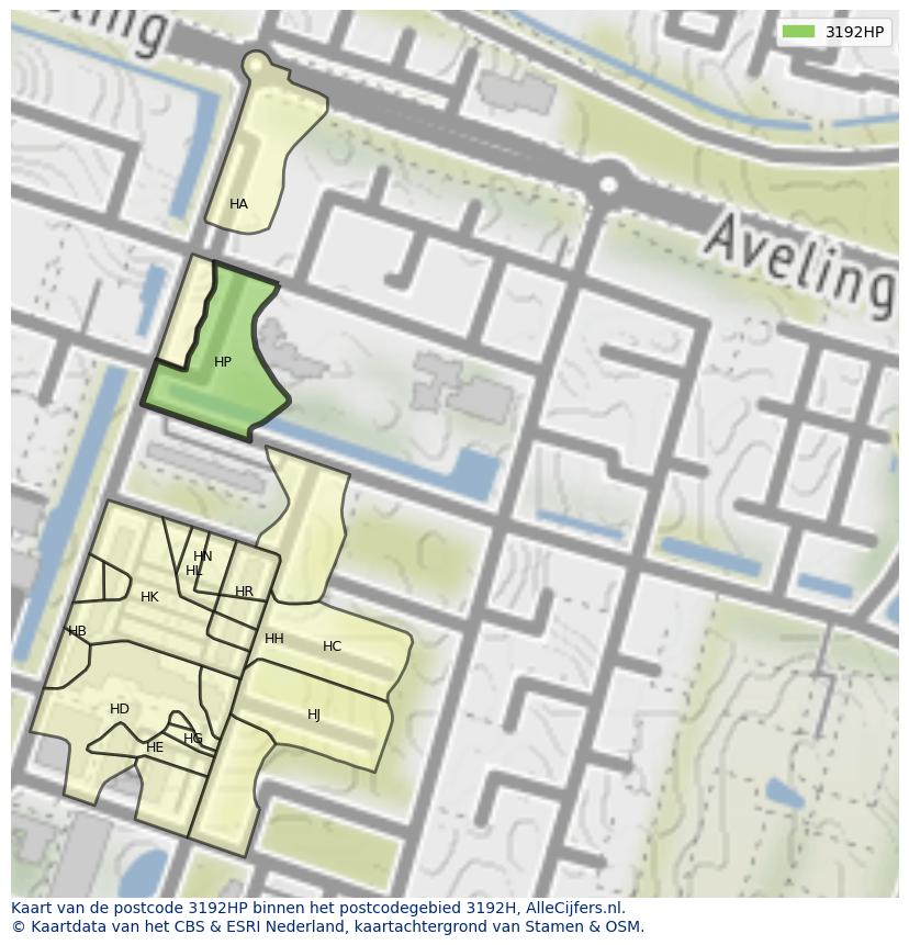 Afbeelding van het postcodegebied 3192 HP op de kaart.