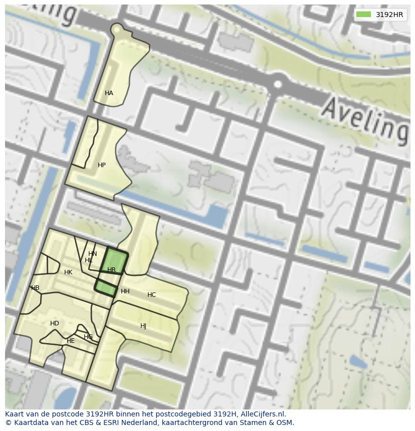 Afbeelding van het postcodegebied 3192 HR op de kaart.