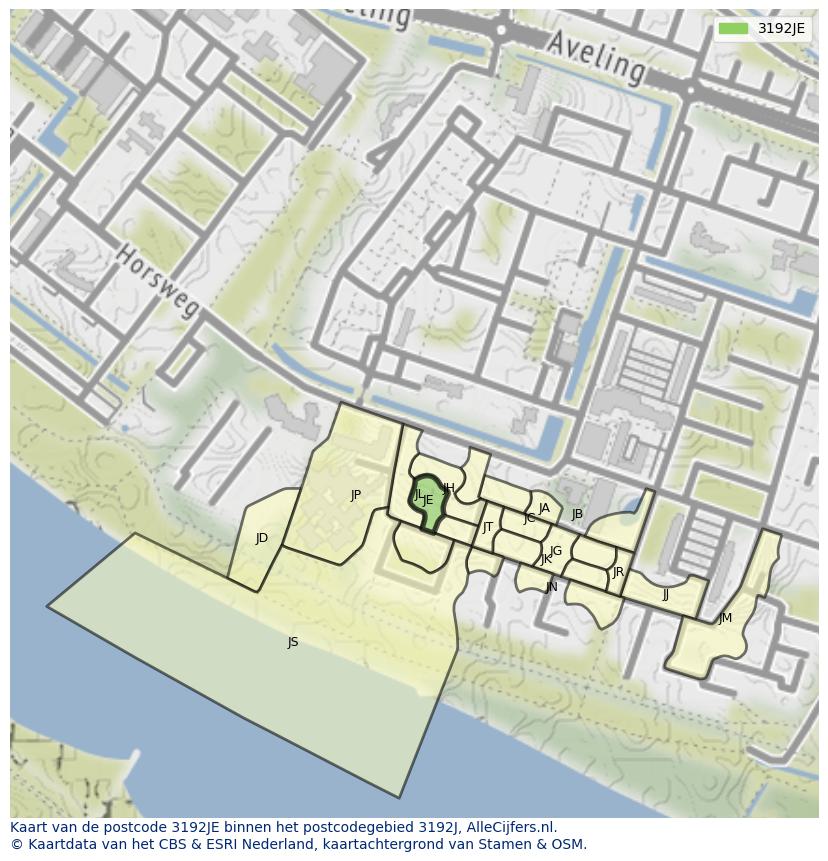 Afbeelding van het postcodegebied 3192 JE op de kaart.