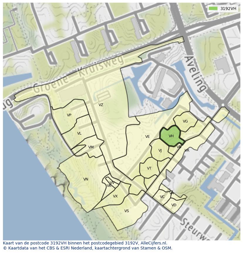 Afbeelding van het postcodegebied 3192 VH op de kaart.